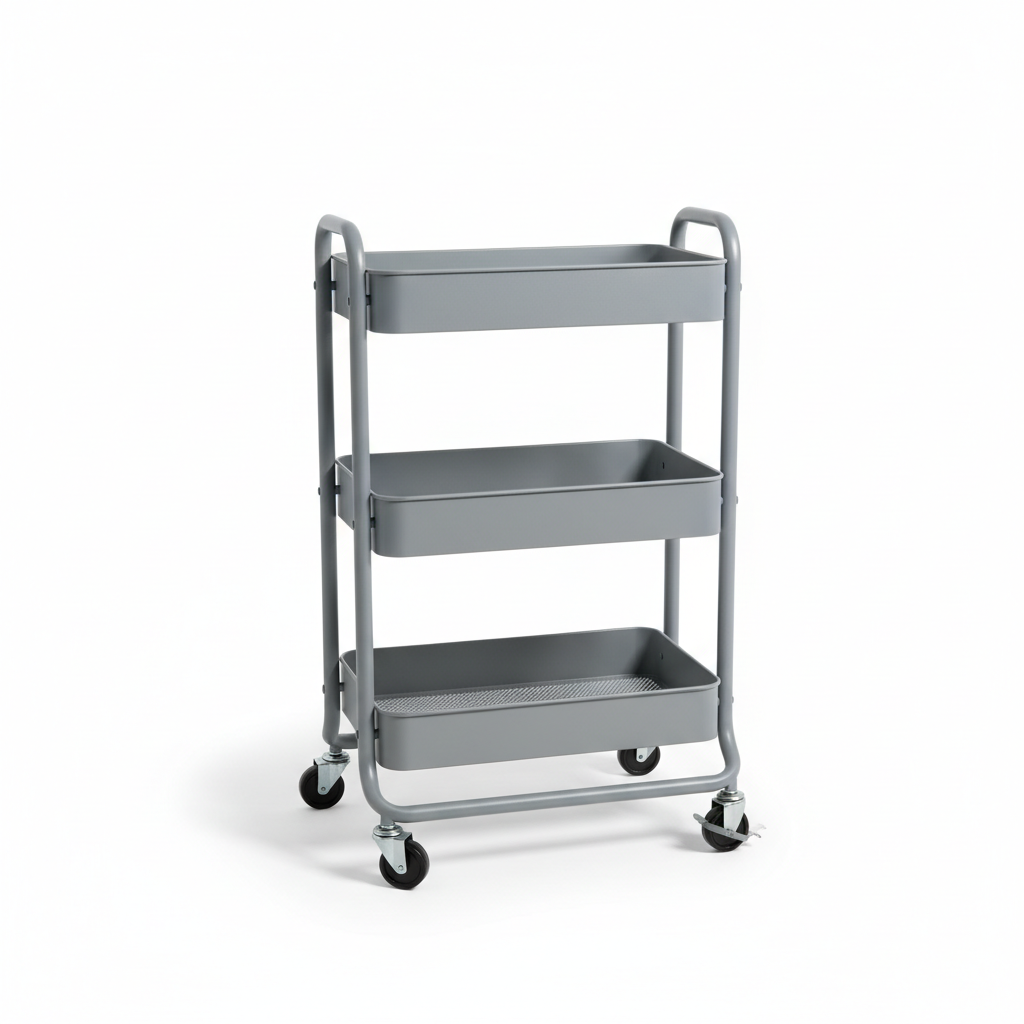 3-Tier Rolling Utility Cart — Gray