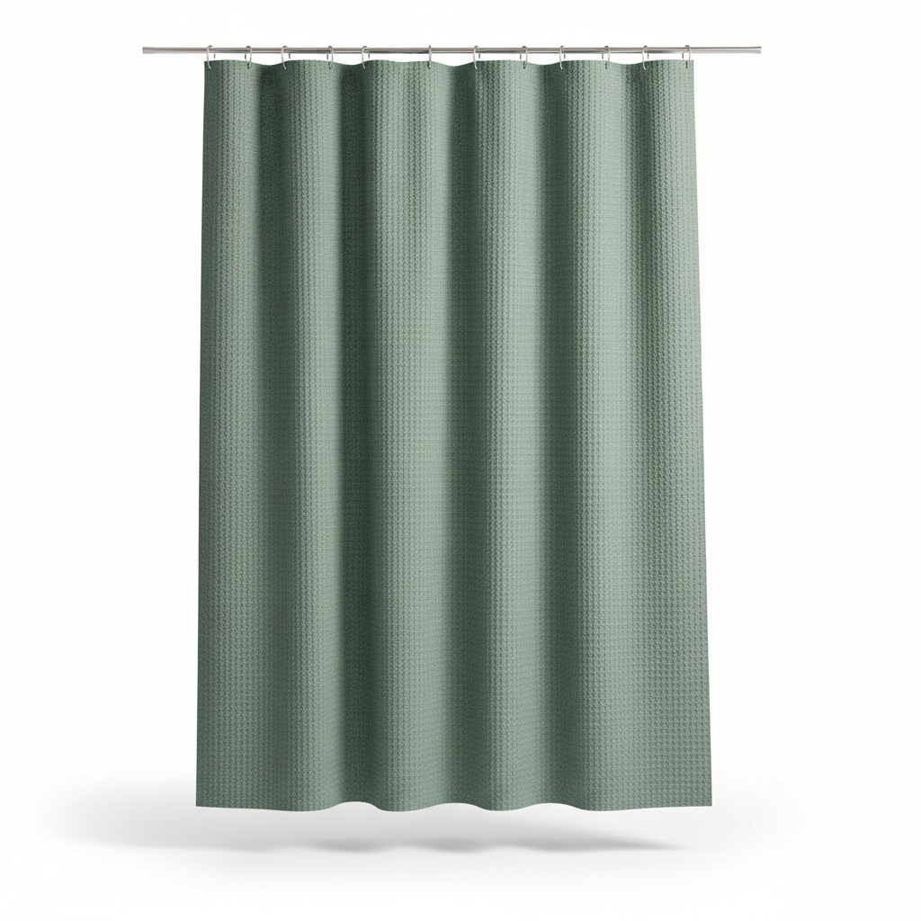Waffle Textured Shower Curtain — Sage Green
